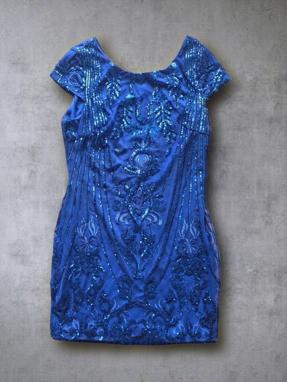 Blue Sequin Dress Size L Open Back